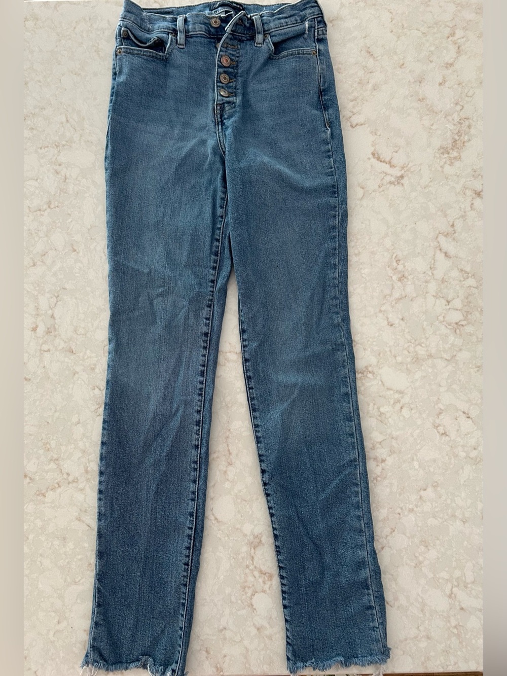 Calvin Klein High Rise Slim Denim Frayed Dark Wash Jeans